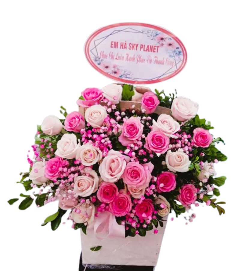 giỏ hoa tone hồng